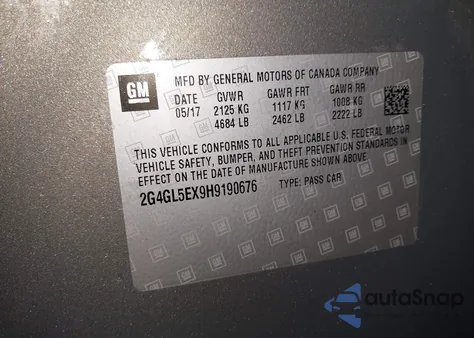 2017 Buick Regal Turbo Sport Touring z USA, uszkodzony, nr VIN 2G4GL5EX9H9190676